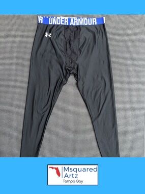 Under Armour HeatGear Compression Pants Black Blue Waistband Mens XL